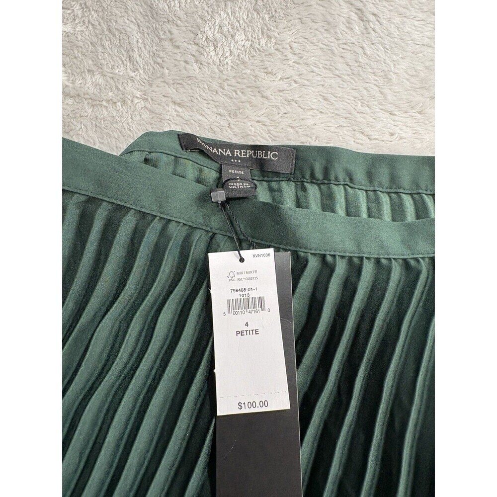 Banana Republic Satin Pleated Midi Skirt Hunter Green Petite 4P New - Picture 7 of 12